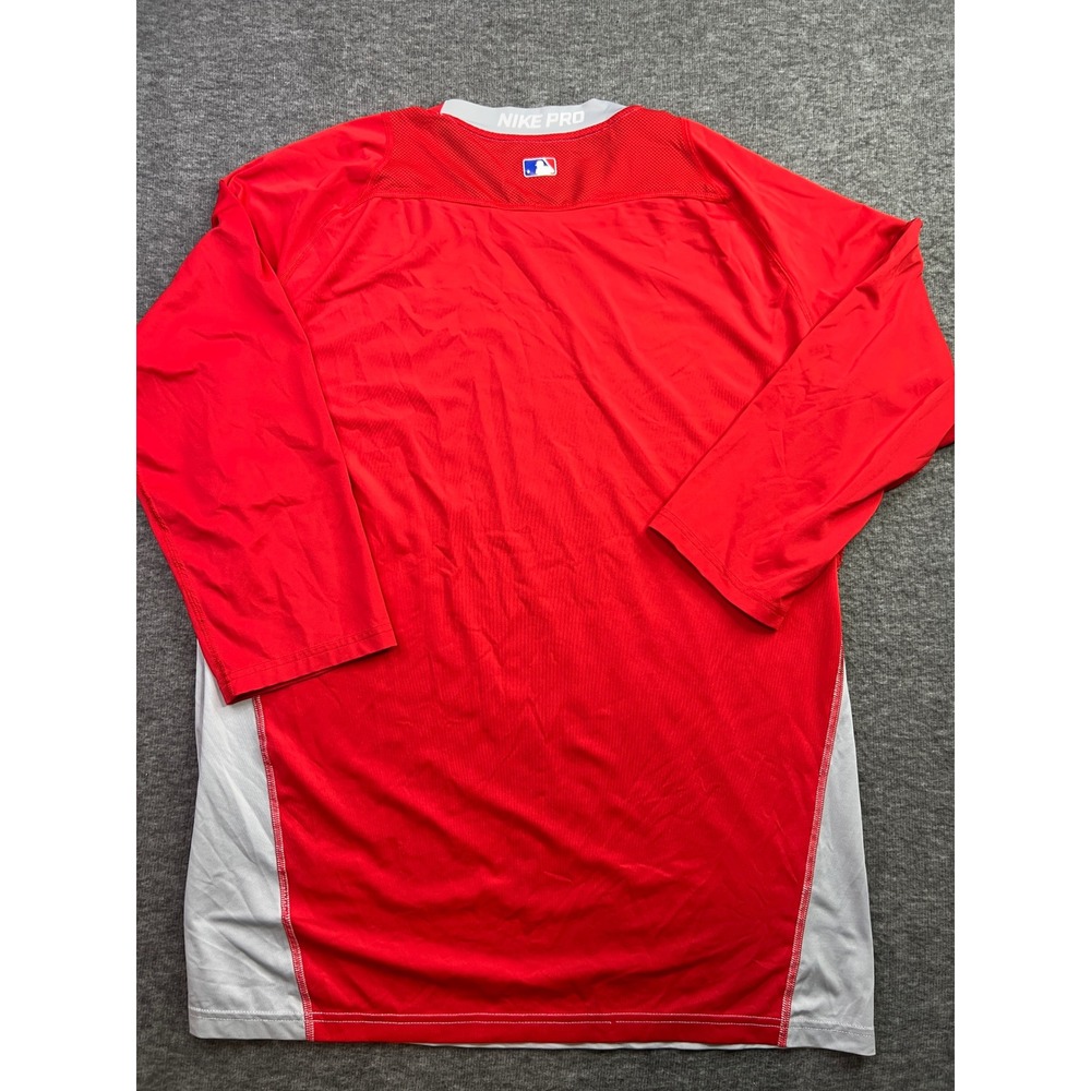 Nike Pro Mens XL Dri-FIT Baseball Shirt Red Grey Raglan 3/4 Sleeve 880659-658 - Picture 3 of 12